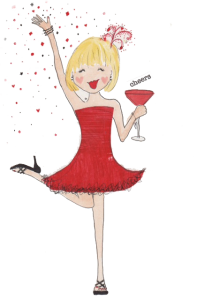 celebration girl in red dress with red drink